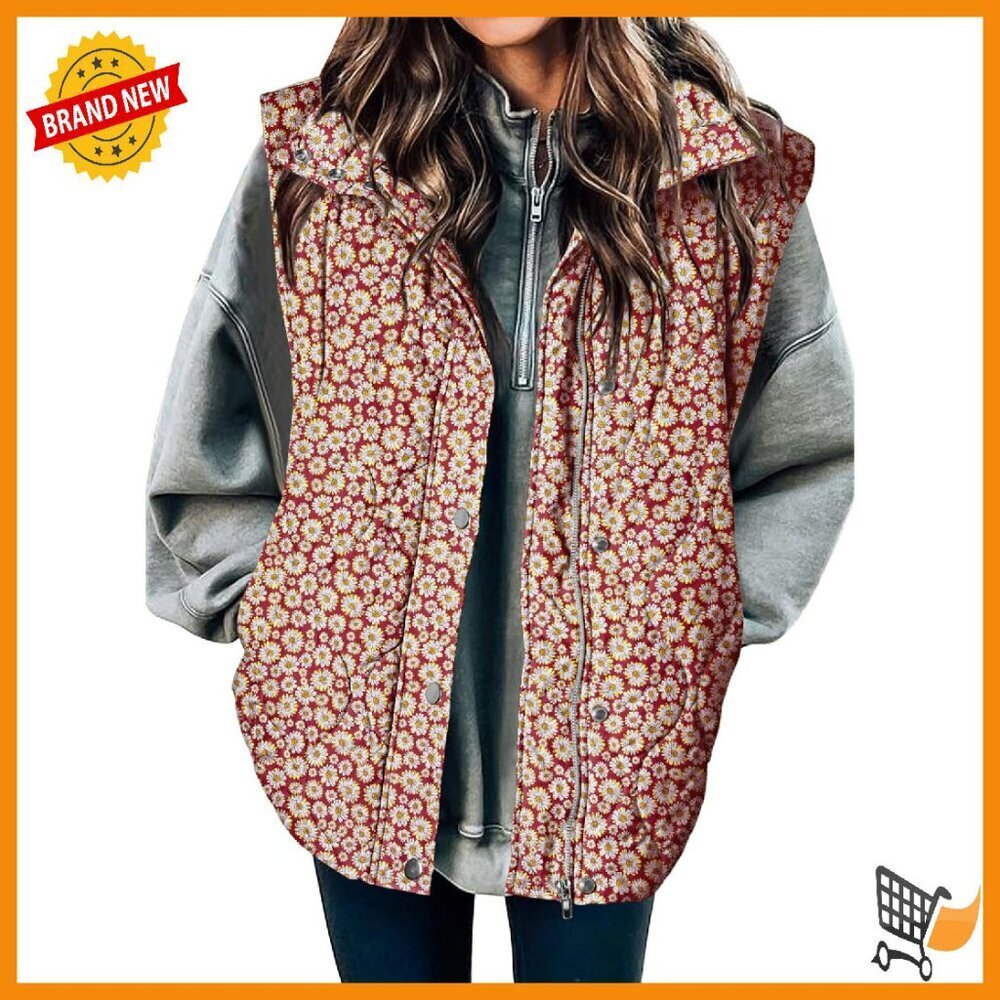 Cropped Puffer Vest Lightweight Quilted Stand Collar Button Zip Up